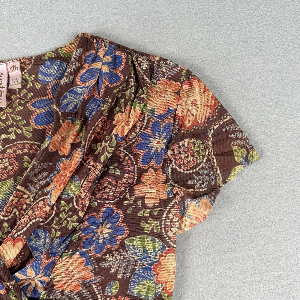 Vtg Y2K Sweet Pea Mesh Baby Doll Tunic V Neck Women's Medium Multicolor Paisley - Picture 5 of 16